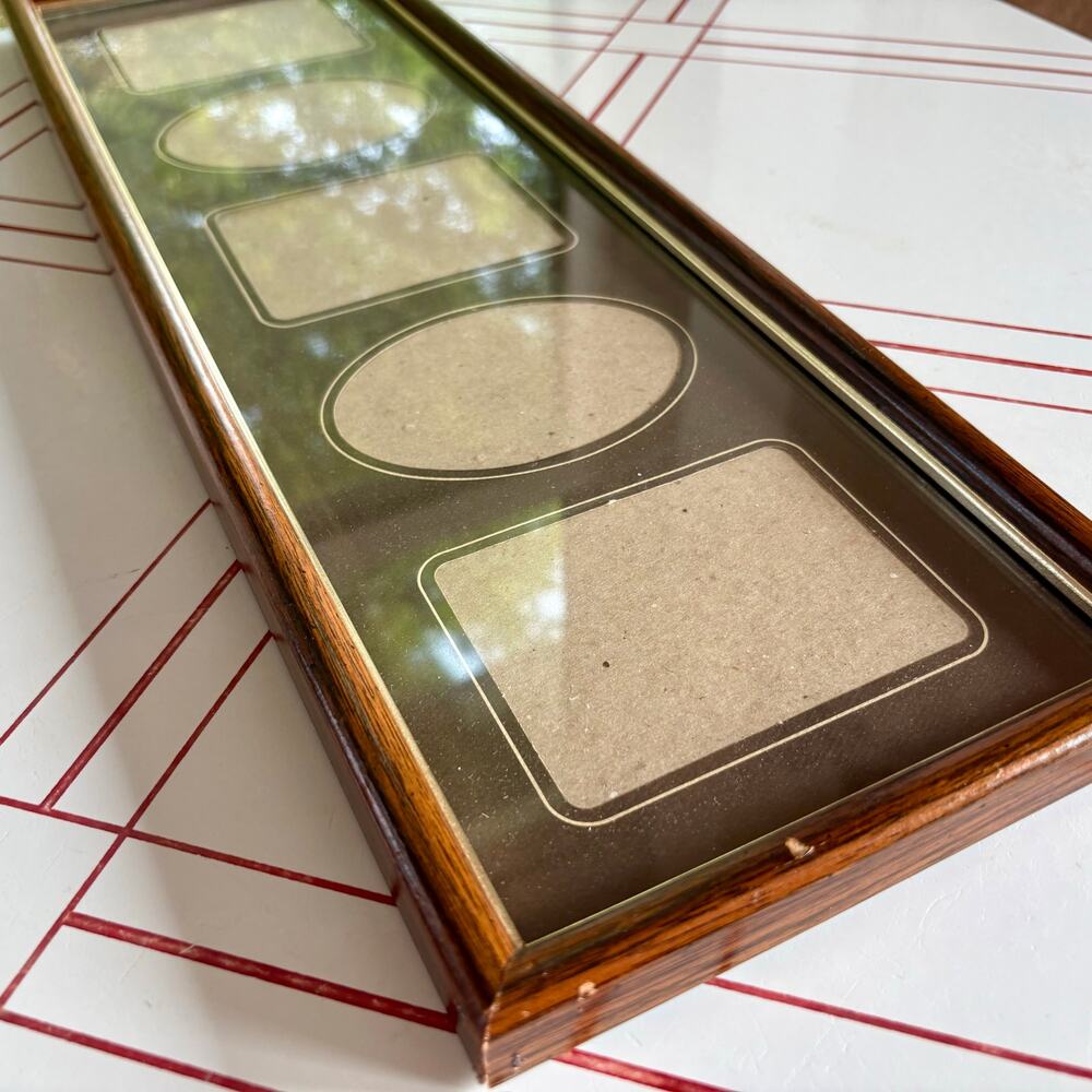 Vintage Wood Collage Picture Frame 5 Openings Brown Mat 20.5" Wall Frame